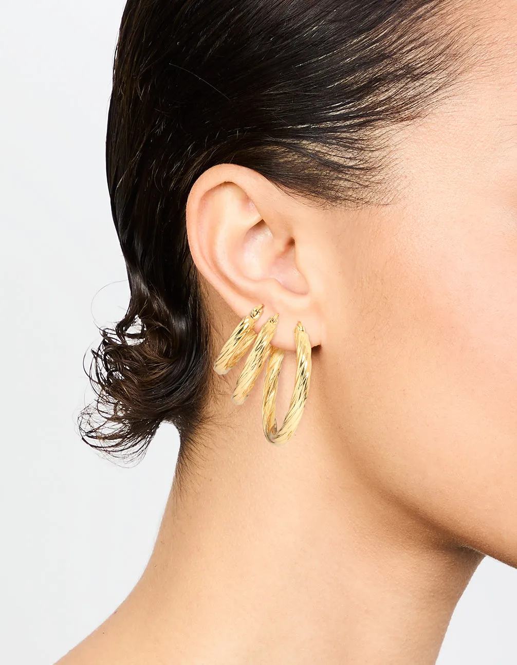 Waterproof Gold Plated Stainless Steel Twisted Hoop Earrings 3-Pack sold by lovisa product image thumbnail 2