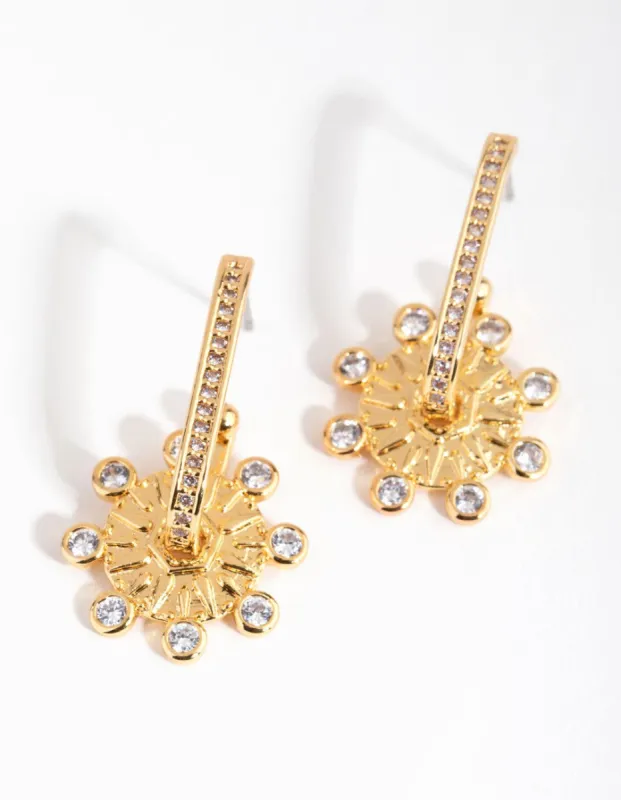 18ct Gold Plated Cubic Zirconia Round Detailed Earrings sold by lovisa