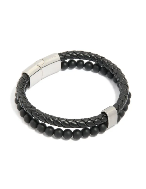 Mens Waterproof Stainless Steel Braided & Beaded Bracelet made by lovisa