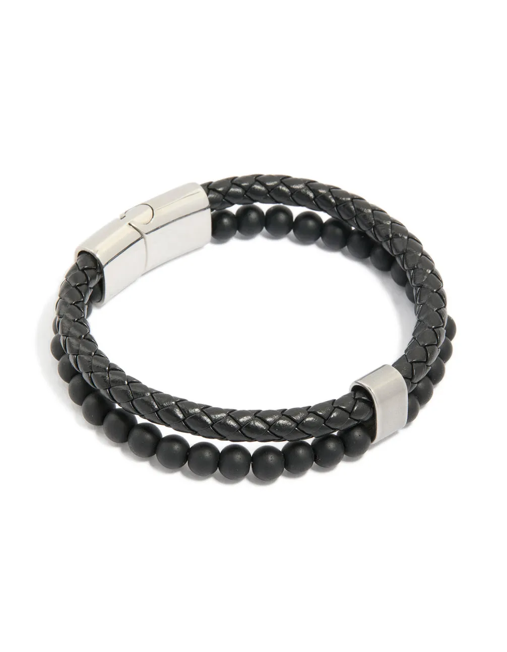 Mens Waterproof Stainless Steel Braided & Beaded Bracelet sold by lovisa