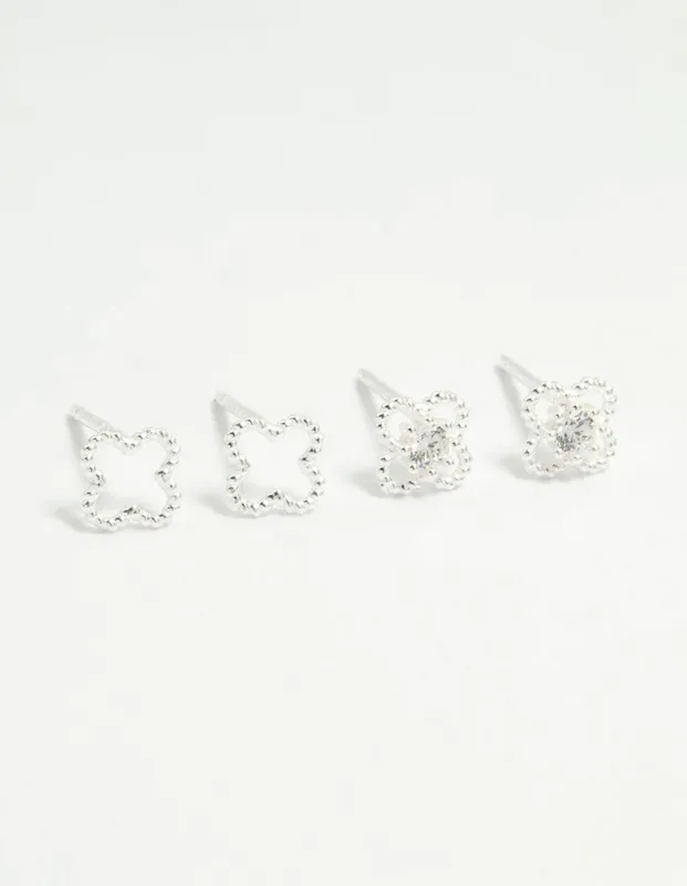 Sterling Silver Cubic Zirconia Flower Stud Earrings 2-Pack made by lovisa