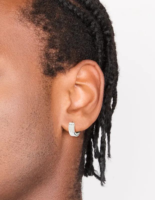 Mens Waterproof Stainless Steel Ribbed Huggie Earrings made by lovisa