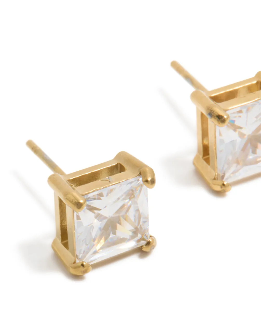 Mens Waterproof Gold Plated Stainless Steel Large Square Cubic Zirconia Stud Earrings sold by lovisa product image thumbnail 2