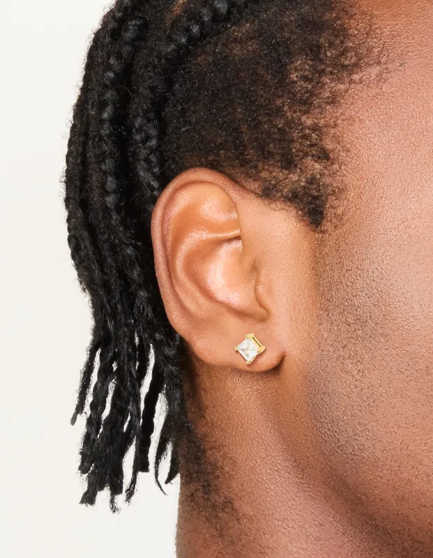Mens Waterproof Gold Plated Stainless Steel Small Square Cubic Zirconia Stud Earrings made by lovisa