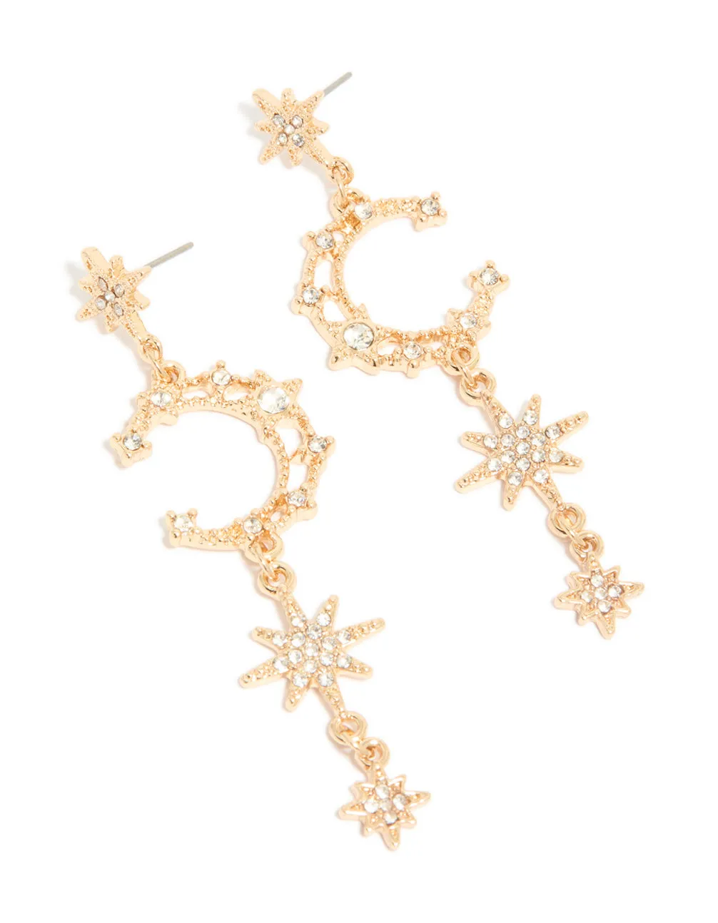 Gold Diamante Moon & Star Celestial Drop Earrings sold by lovisa product image thumbnail 2