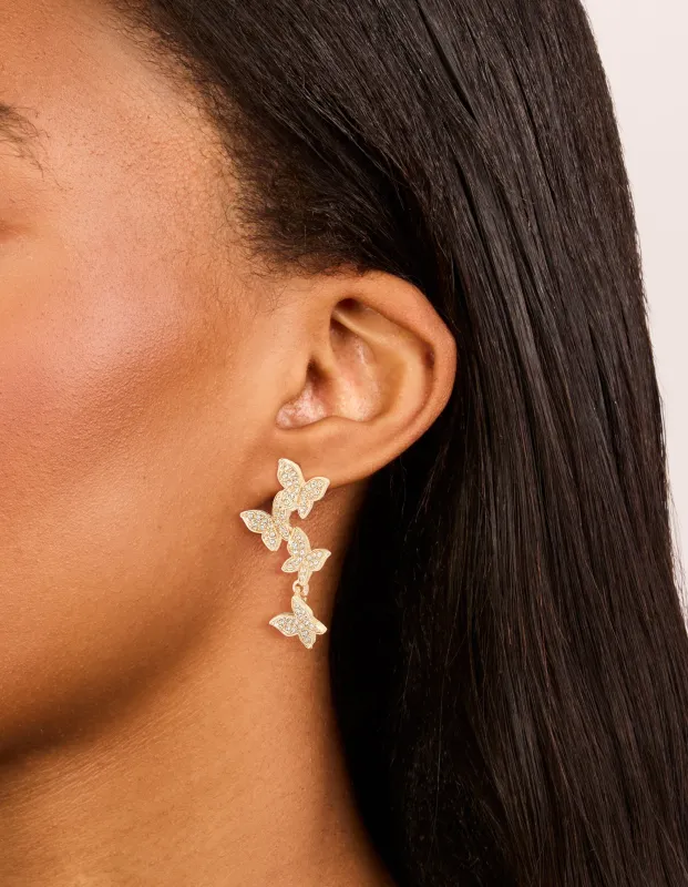 Gold Diamante Butterfly Drop Earrings made by lovisa
