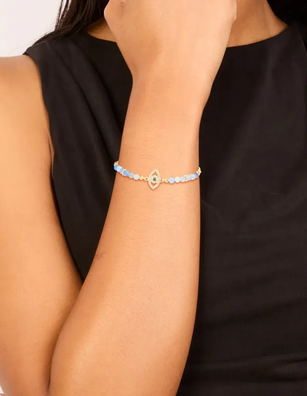 Gold Plated Blue Cubic Zirconia Evil Eye & Blue Beaded Toggle Bracelet made by lovisa