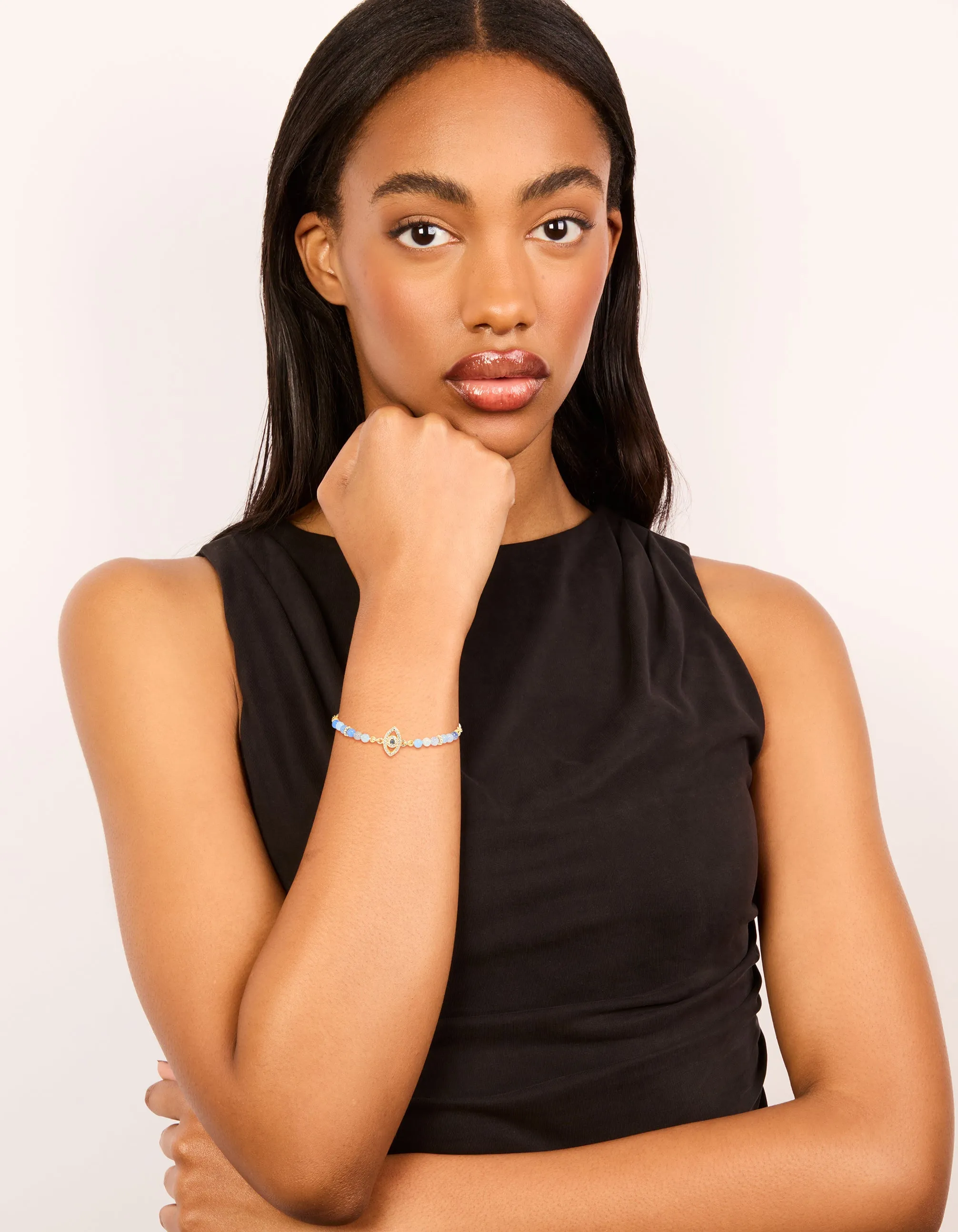 Gold Plated Blue Cubic Zirconia Evil Eye & Blue Beaded Toggle Bracelet sold by lovisa product image thumbnail 3