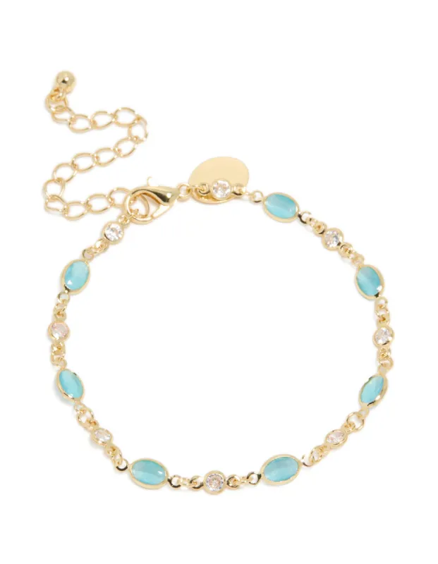 Gold Plated Blue & Clear Cubic Zirconia Oval Bracelet made by lovisa