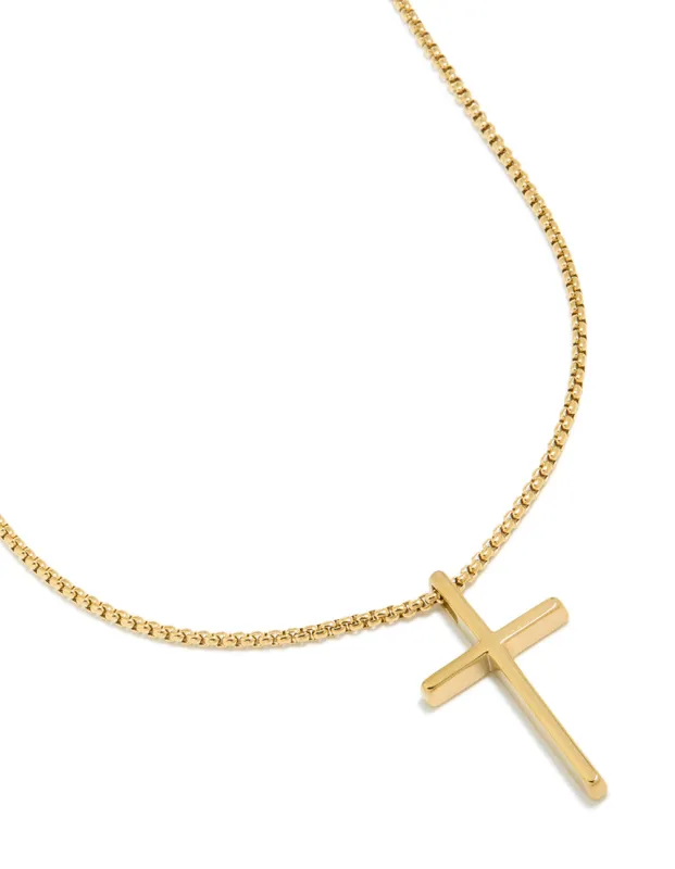 Mens Gold Plated Stainless Steel Cross Pendant Necklace made by lovisa