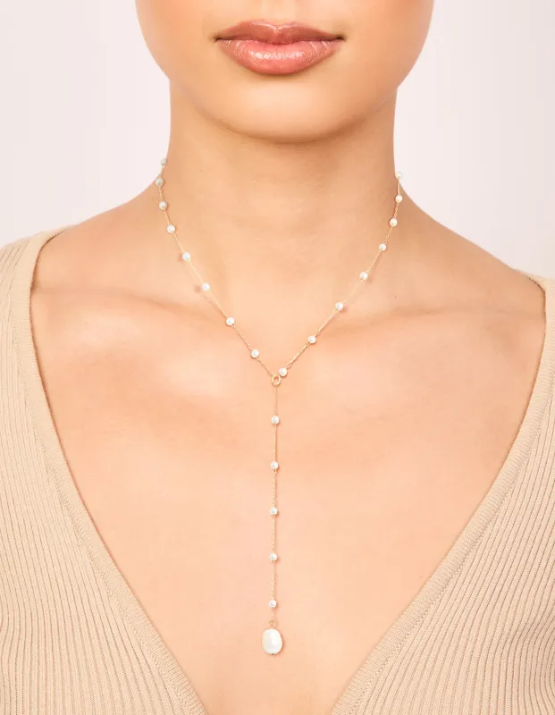 Waterproof Gold Plated Stainless Steel Pearl Y-Necklace made by lovisa
