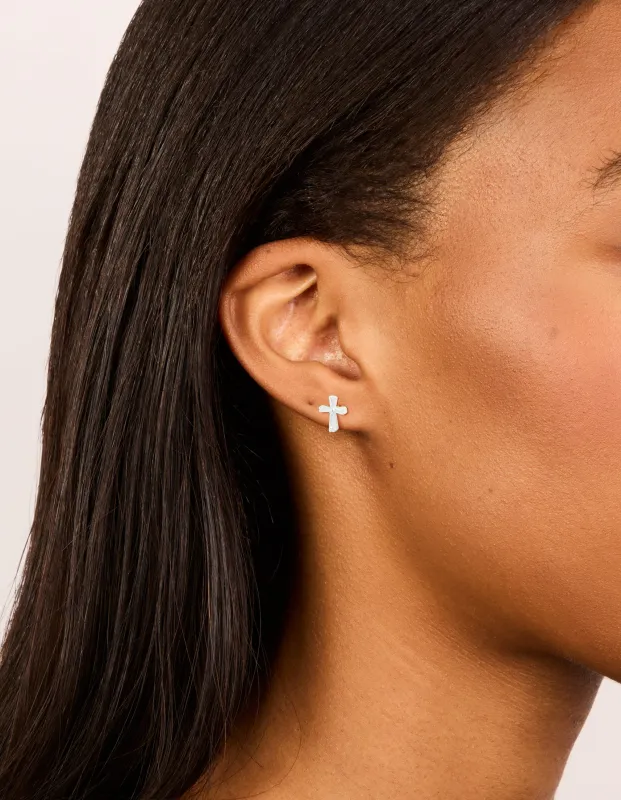 Sterling Silver Cubic Zirconia Cross Stud Earrings made by lovisa