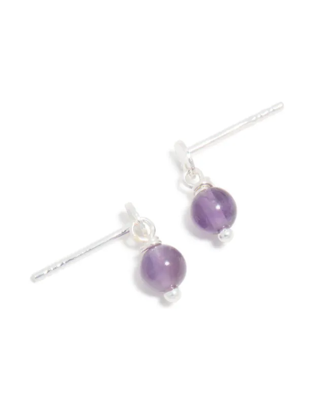 Sterling Silver Amethyst Semi-Precious Stone Drop Earrings made by lovisa