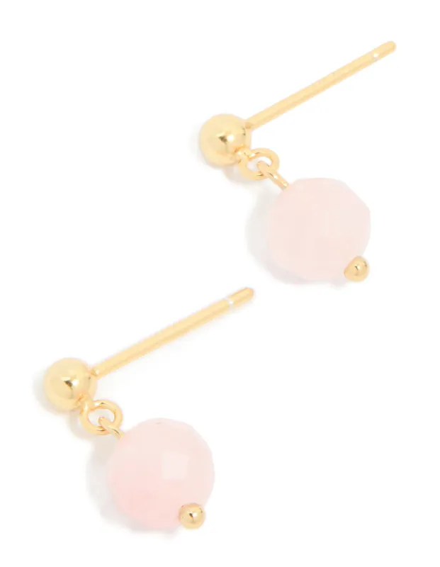 Gold Plated Sterling Silver Rose Quartz Semi Precious Stone Drop Earrings made by lovisa