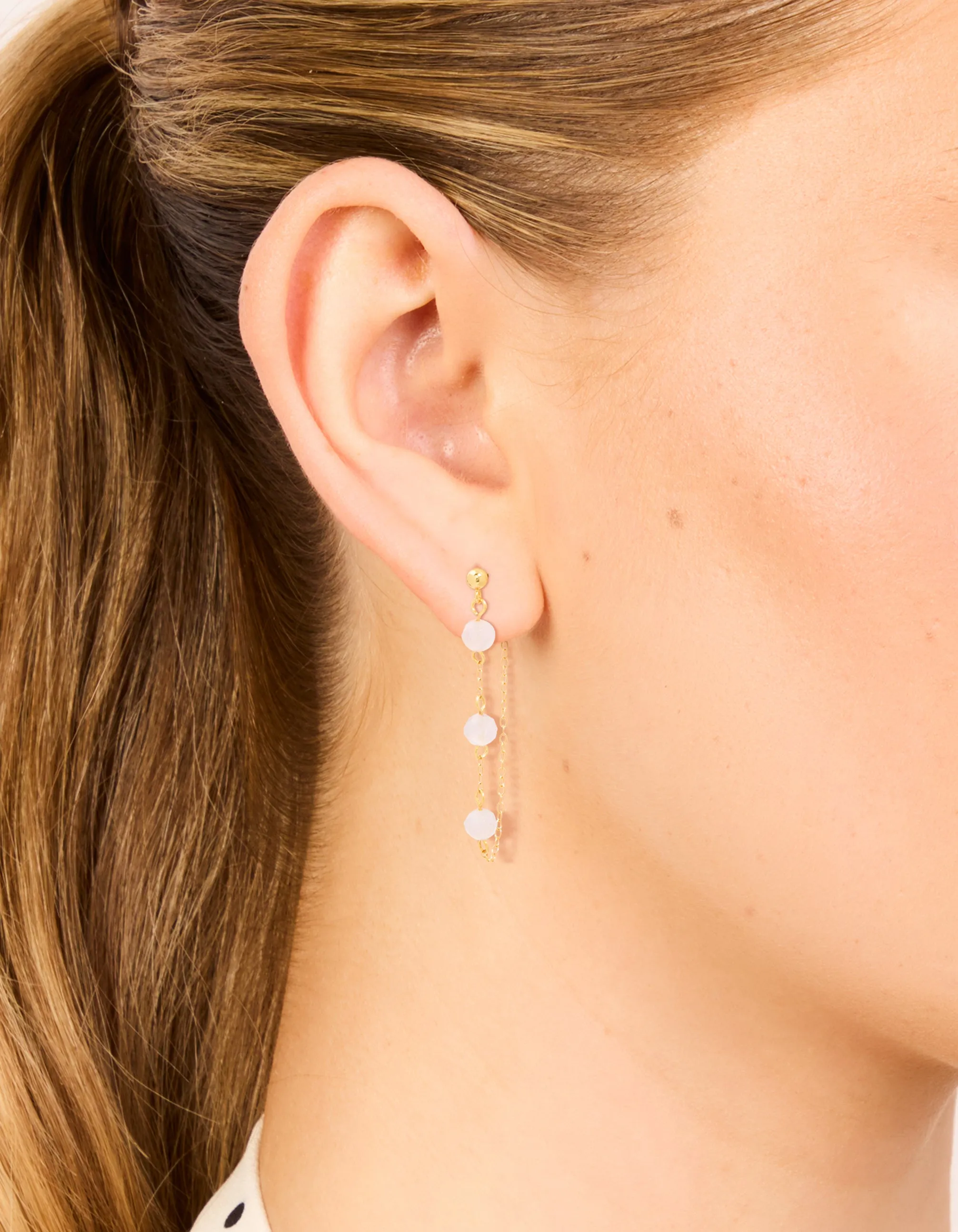 Gold Plated Sterling Silver Pink Rose Quartz Semi Precious Stone Long Drop Earrings sold by lovisa product image thumbnail 2