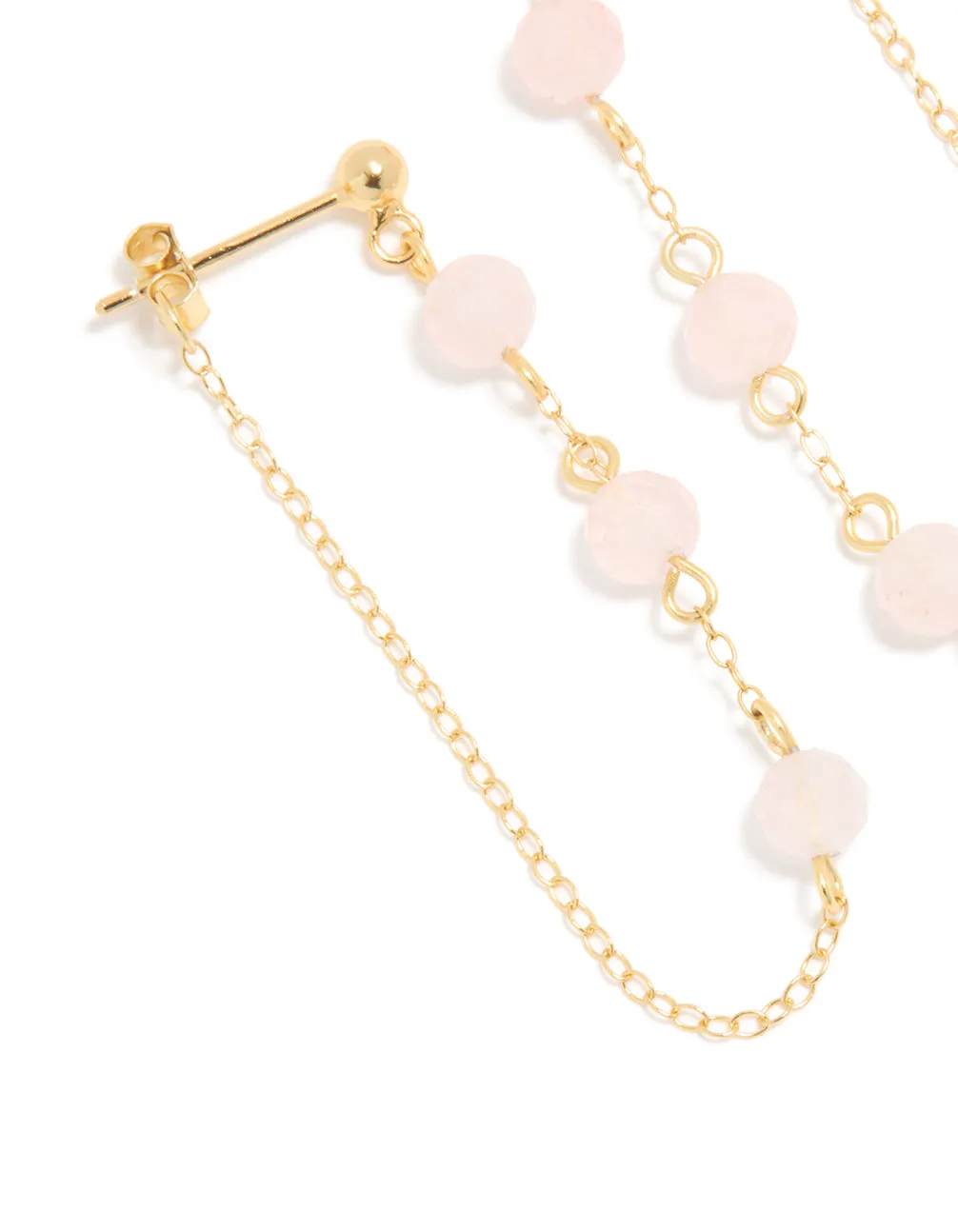 Gold Plated Sterling Silver Pink Rose Quartz Semi Precious Stone Long Drop Earrings sold by lovisa product image thumbnail 4