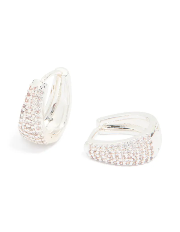 Silver Plated Cubic Zirconia Pave Classic Hoop Earrings made by lovisa