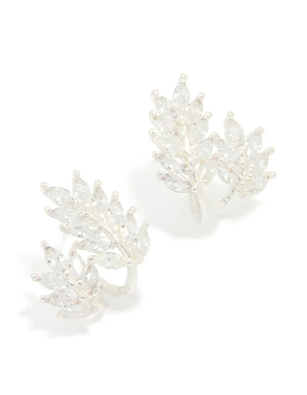 Silver Plated Cubic Zirconia Roman Leaf Crawler Earrings made by lovisa