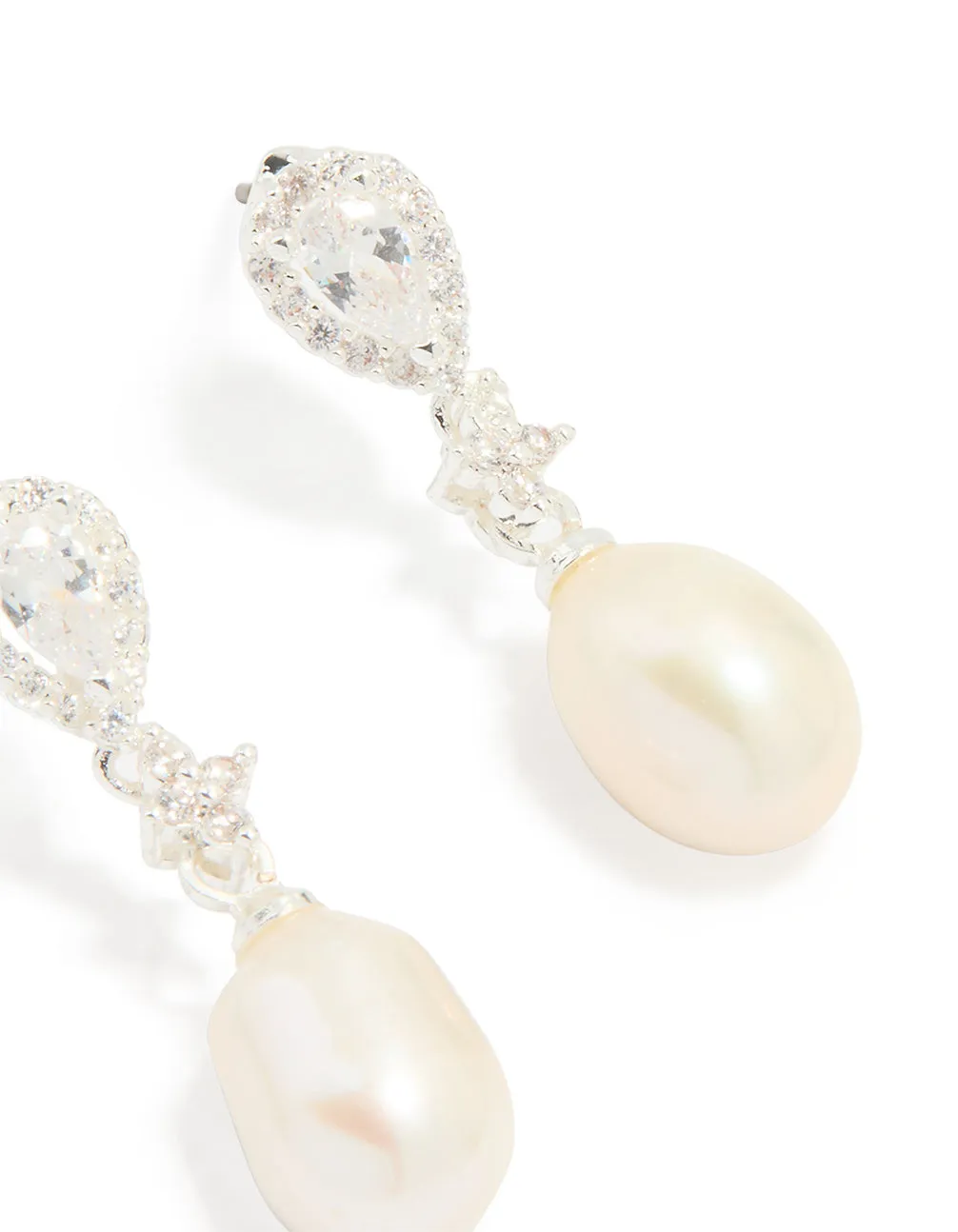 Silver Plated Cubic Zirconia Halo Pearl Drop Earrings sold by lovisa product image thumbnail 3