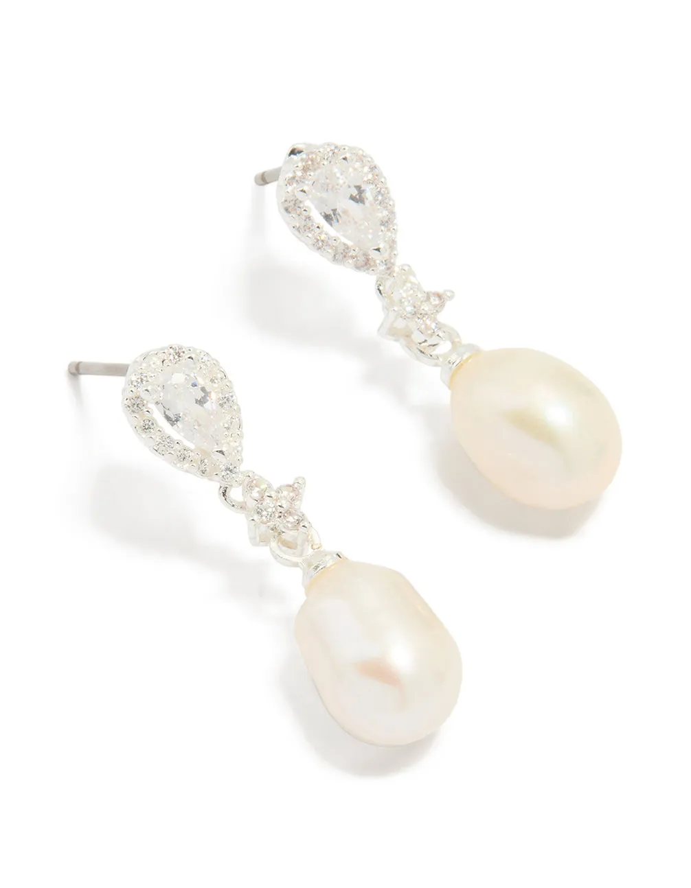 Silver Plated Cubic Zirconia Halo Pearl Drop Earrings sold by lovisa