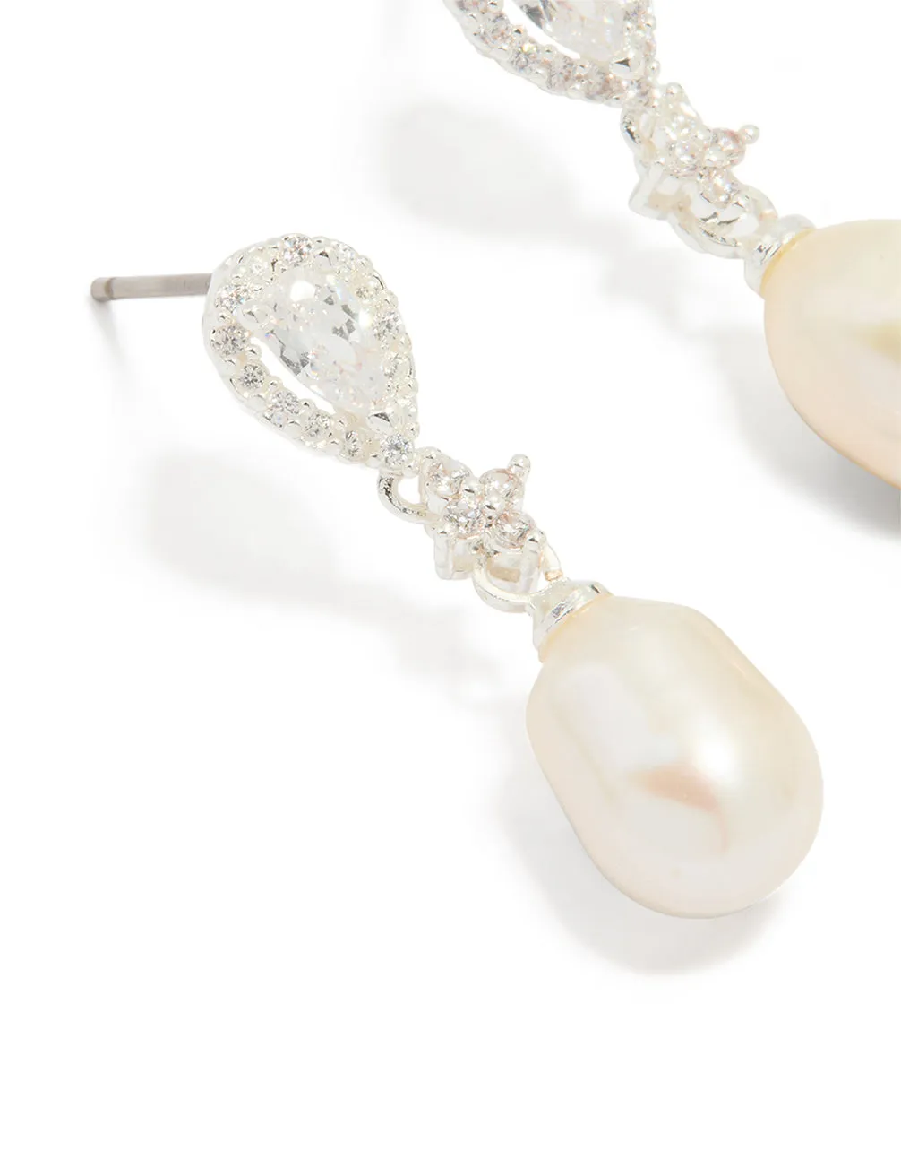 Silver Plated Cubic Zirconia Halo Pearl Drop Earrings sold by lovisa product image thumbnail 2