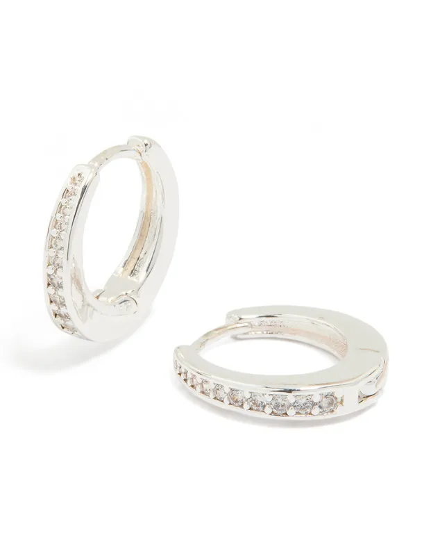Silver Plated Cubic Zirconia Graduated Huggie Hoop Earrings made by lovisa