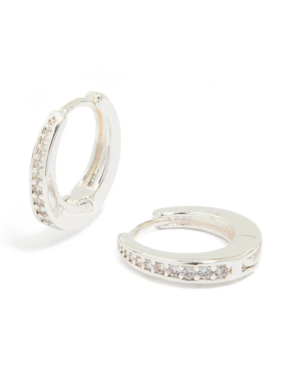 Silver Plated Cubic Zirconia Graduated Huggie Hoop Earrings sold by lovisa