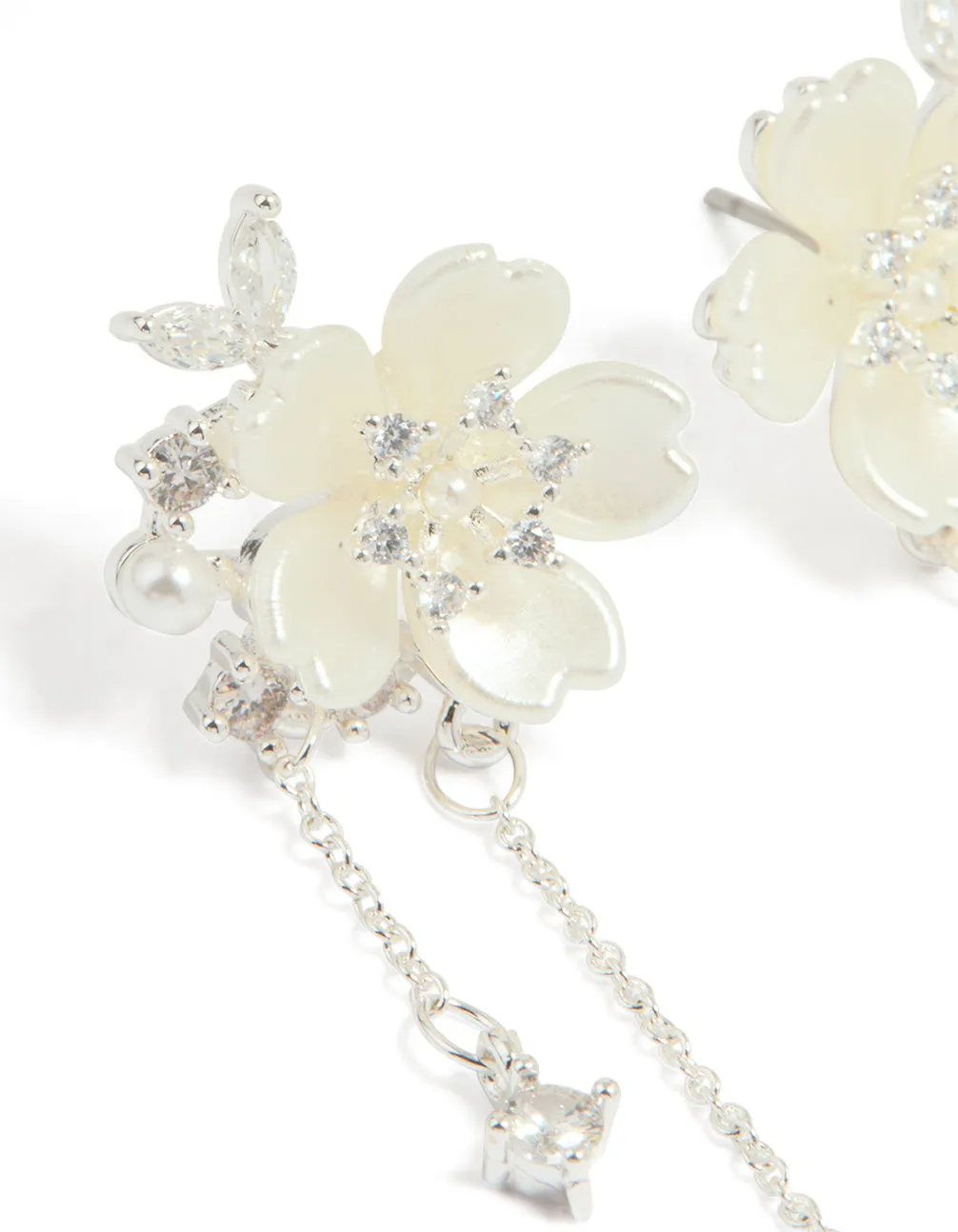 Silver Plated Cubic Zirconia & Pearl Flower Drop Earrings sold by lovisa product image thumbnail 2
