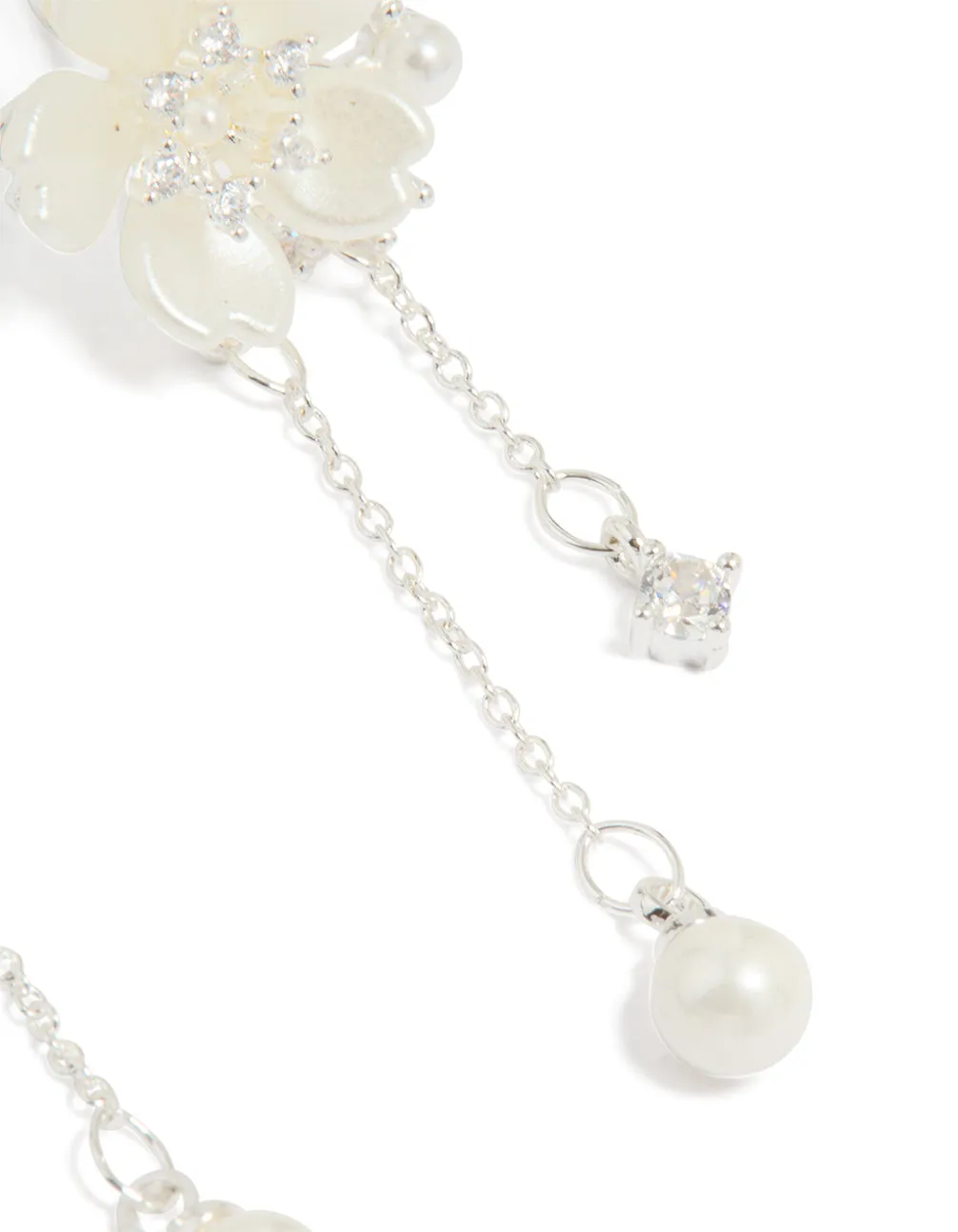 Silver Plated Cubic Zirconia & Pearl Flower Drop Earrings sold by lovisa product image thumbnail 3