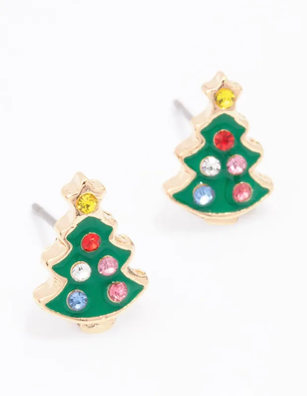 Gold Christmas Tree Stud Earrings made by lovisa