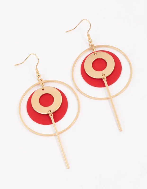 Red Multi Open Circle Drop Earrings made by lovisa