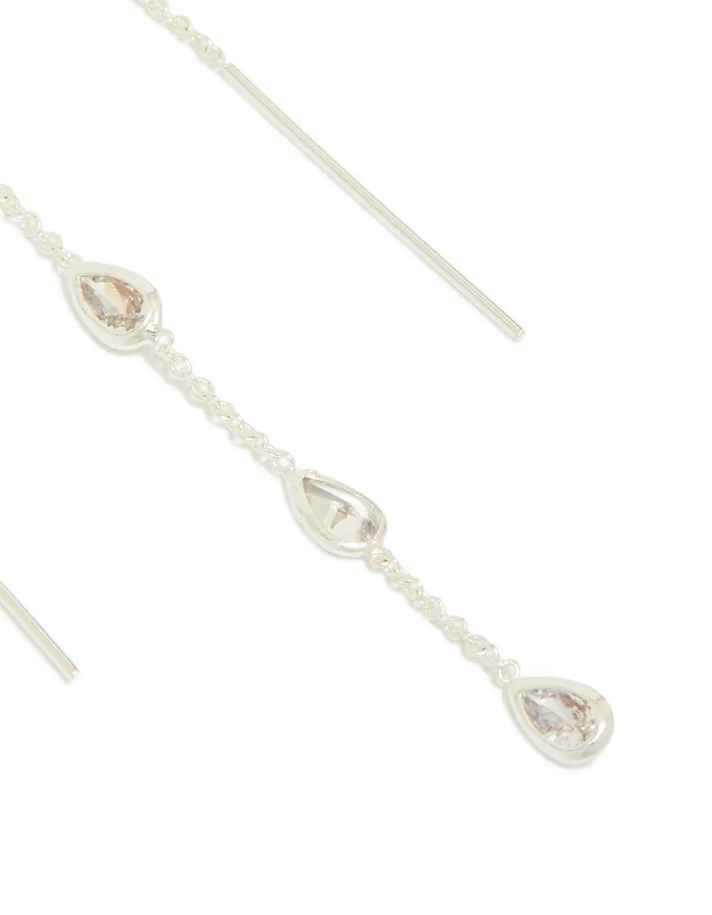 Silver Plated Station Pear Cubic Zirconia Threader Earrings sold by lovisa product image thumbnail 5