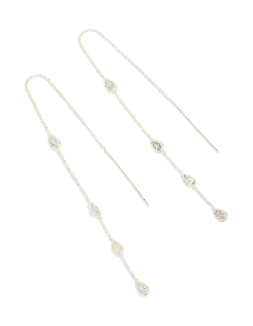 Silver Plated Station Pear Cubic Zirconia Threader Earrings sold by lovisa