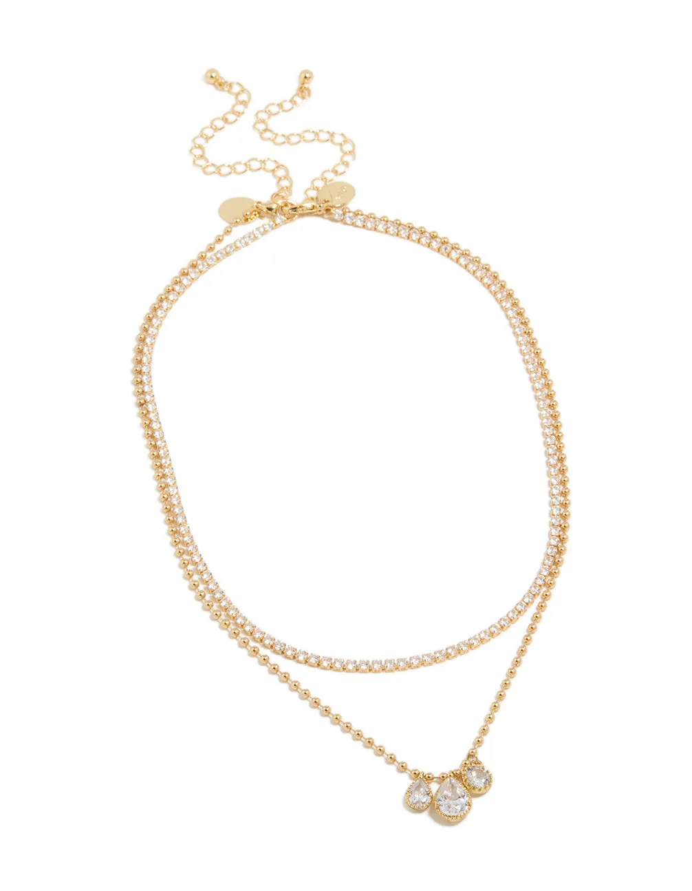 Gold Plated Cubic Zirconia Tennis & Droplets Layered Necklace sold by lovisa product image thumbnail 2