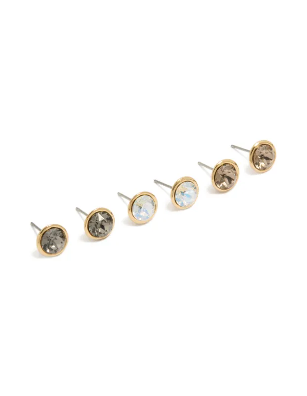 Gold Plated Cubic Zirconia Circle Stud Earrings 3-Pack made by lovisa