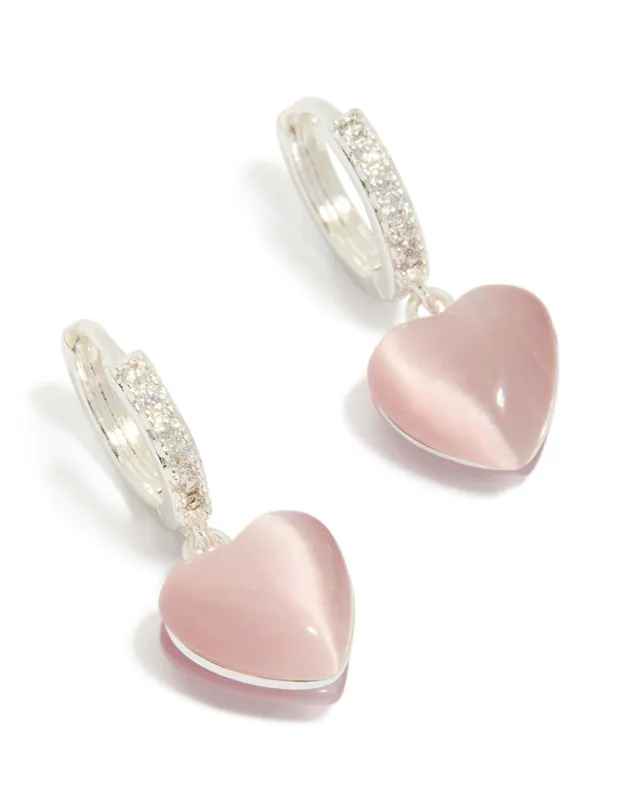 Silver Plated Pave Cubic Zirconia Heart Drop Huggie Earrings made by lovisa