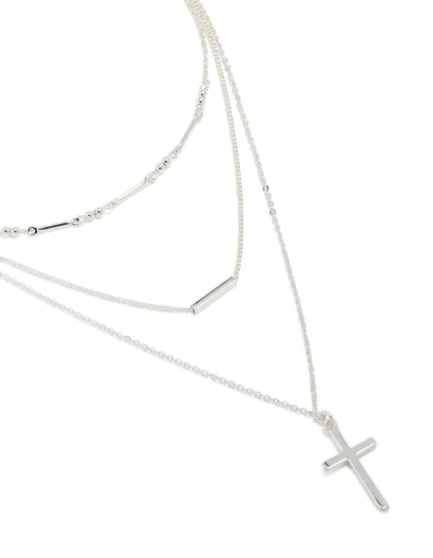 Silver Plated Bar & Cross Layered Necklace made by lovisa