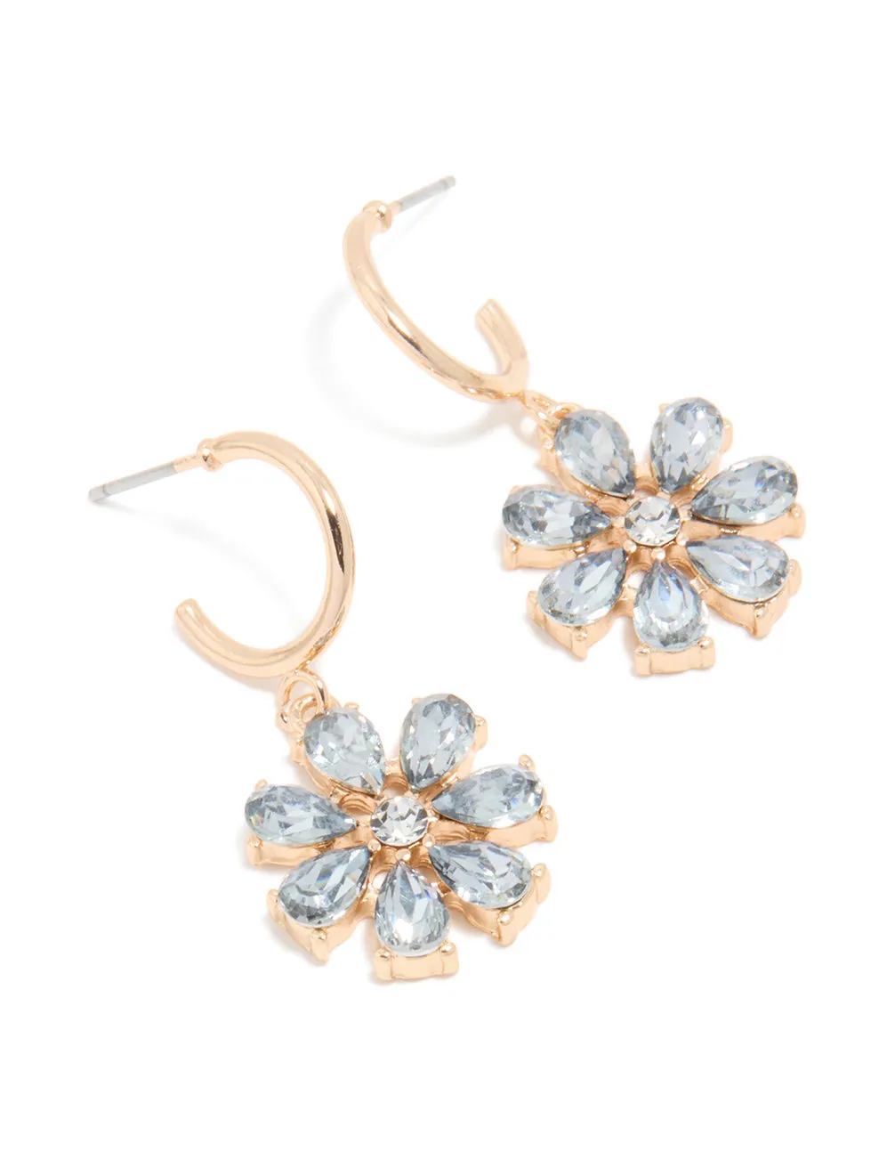 Gold Blue Diamante Flower Hoop Earrings sold by lovisa