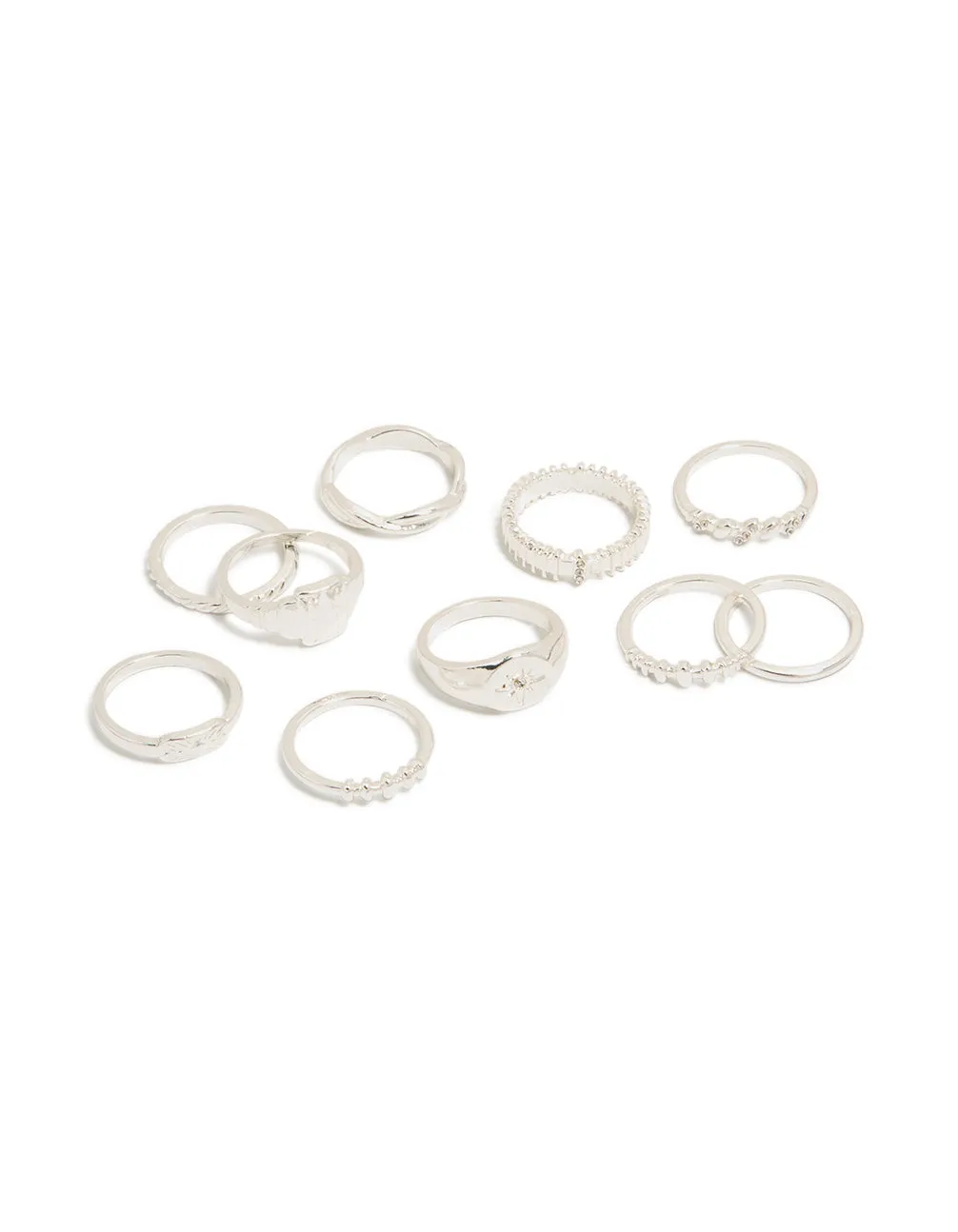 Silver Diamante Signet Rings 10-Pack sold by lovisa