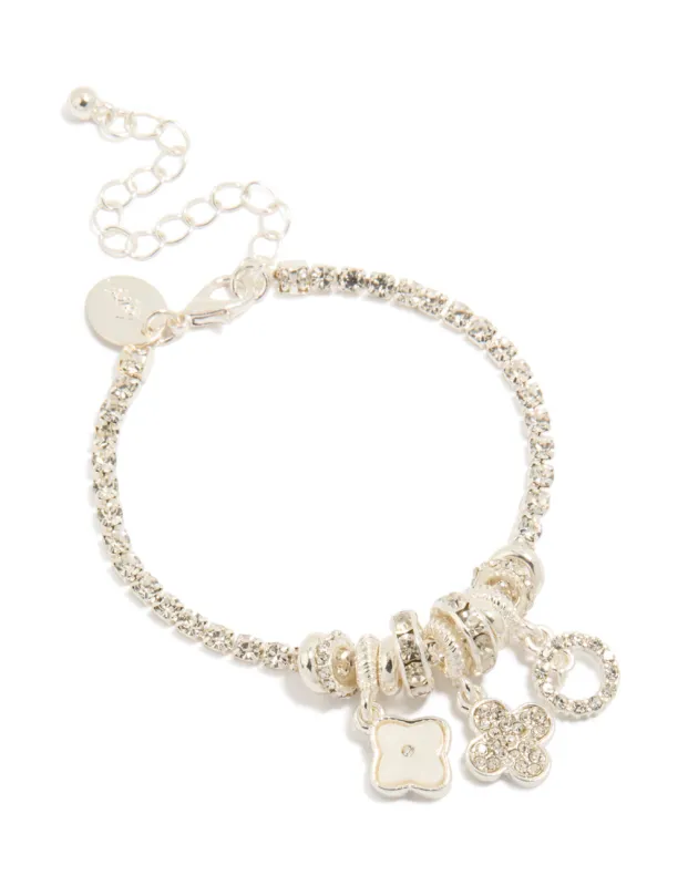 Silver Diamante & Flower Charm Bracelet made by lovisa