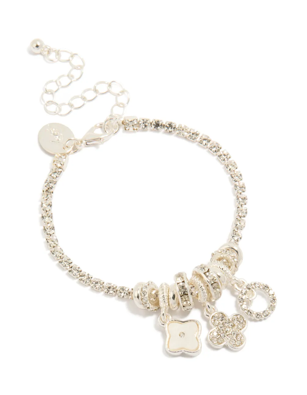 Silver Diamante & Flower Charm Bracelet sold by lovisa
