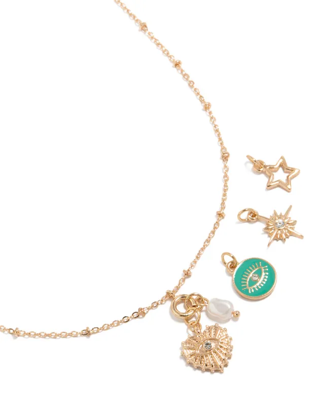 Gold Heart & Evil Eye Charm Necklace made by lovisa