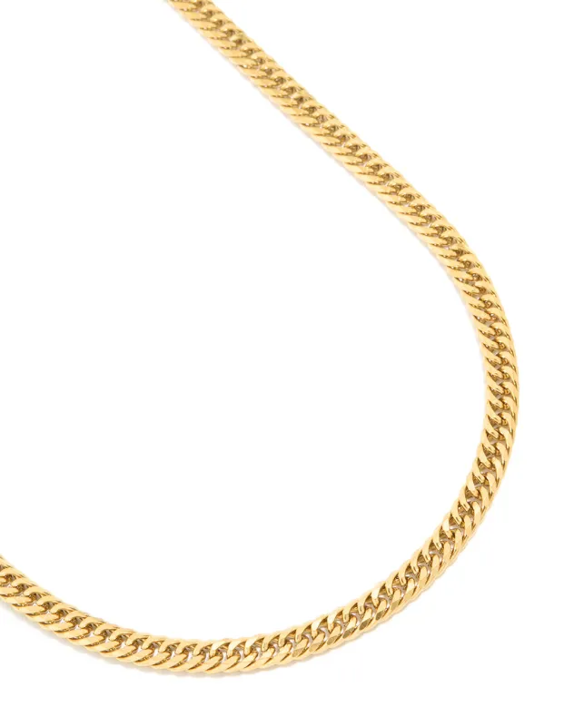 Waterproof Mens Gold Plated Stainless Steel Smooth Cuban Link Necklace made by lovisa
