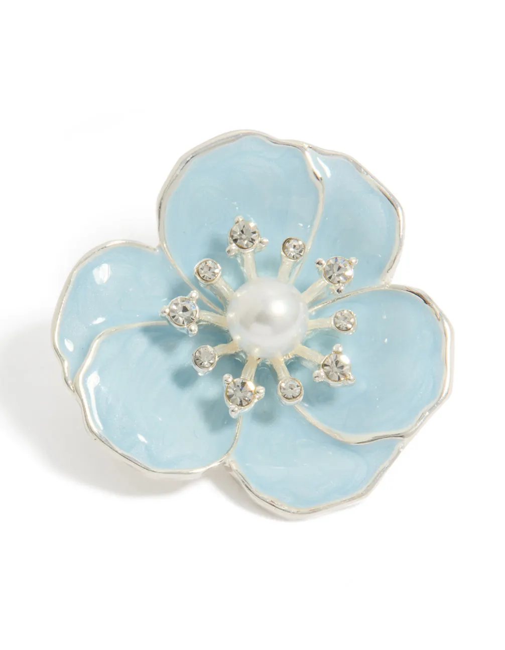 Silver Blue Enamel Flower Pearl Brooch sold by lovisa