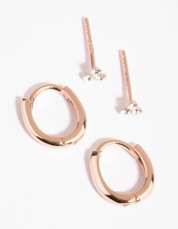 Rose Gold Plated Sterling Silver Stud & Huggie Earring Pack sold by lovisa