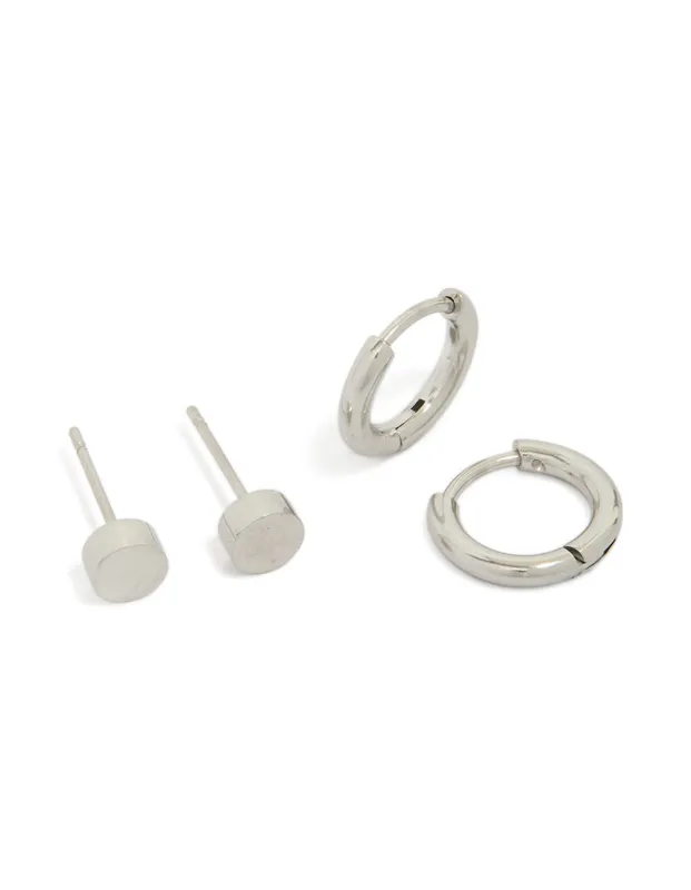 Waterproof Men's Stainless Steel Flat Stud & Huggie Earrings 2-Pack made by lovisa