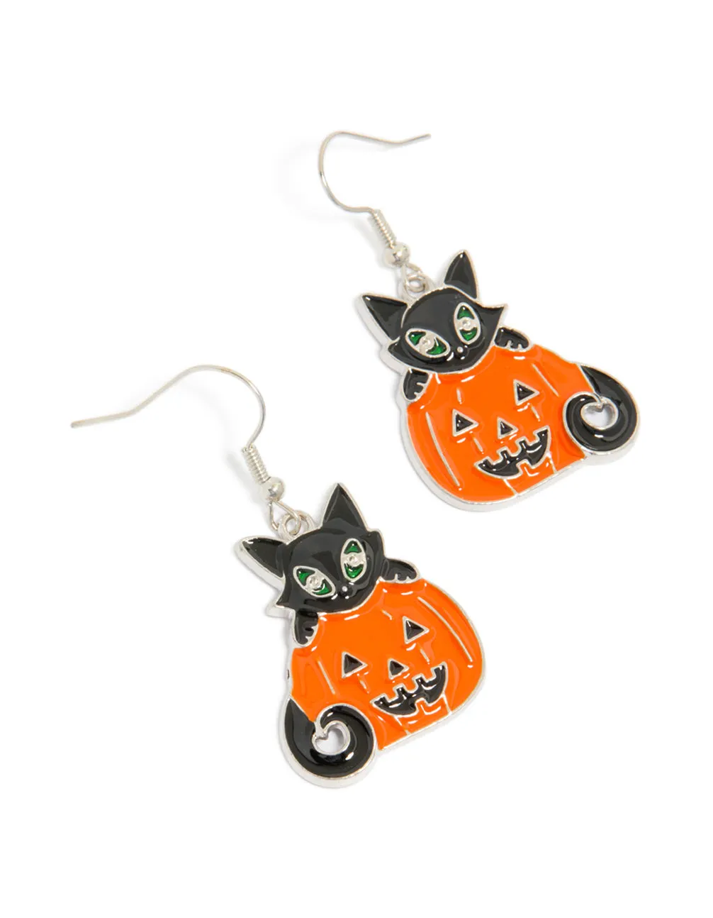 Silver Black Cat & Pumpkin Drop Earrings sold by lovisa