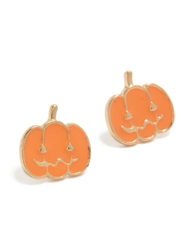 Gold Pumpkin Face Stud Earrings made by lovisa