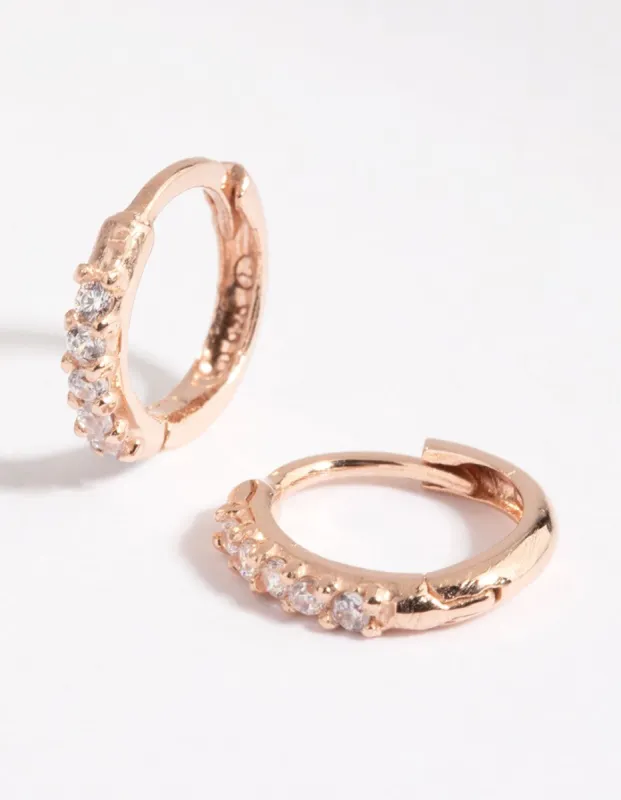 Rose Gold Plated Sterling Silver Cubic Zirconia Huggie Earrings sold by lovisa