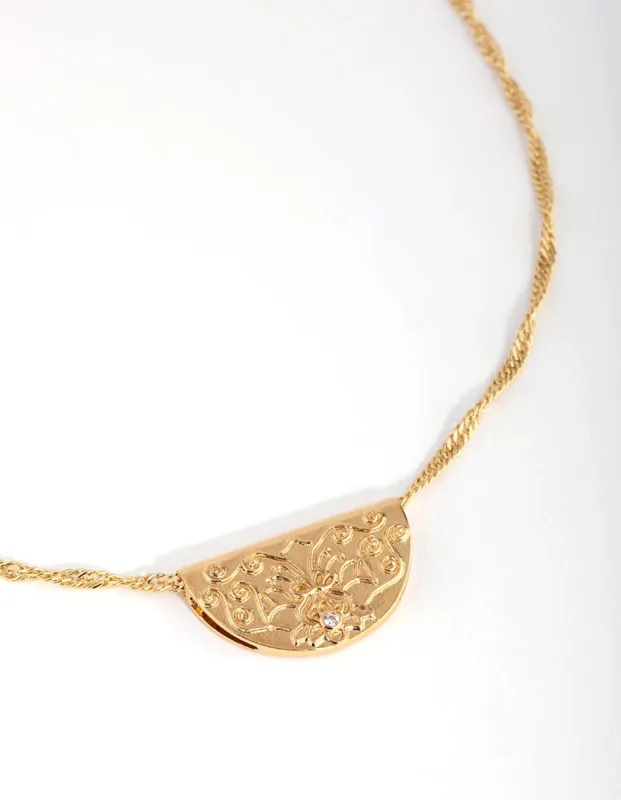 18ct Gold Plated Cubic Zirconia Half Circle Necklace sold by lovisa